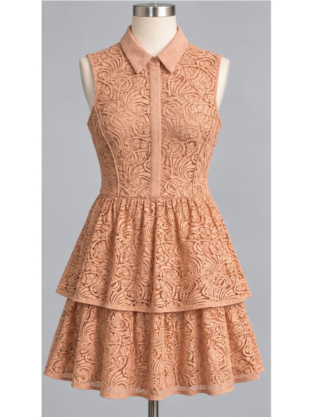 The Addison Story Peach Lace Tiered Shirt Dress Women L